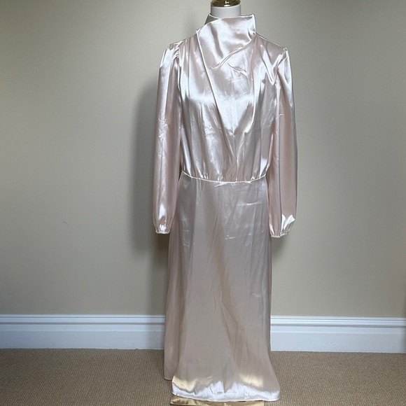 New JL Luxe Cream/Light Rose Long Sleeved Satin Maxi Dress - Picture 1 of 5